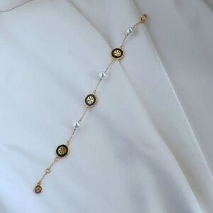 Tory Burch Gold and Black Bracelet with Dainty Chain